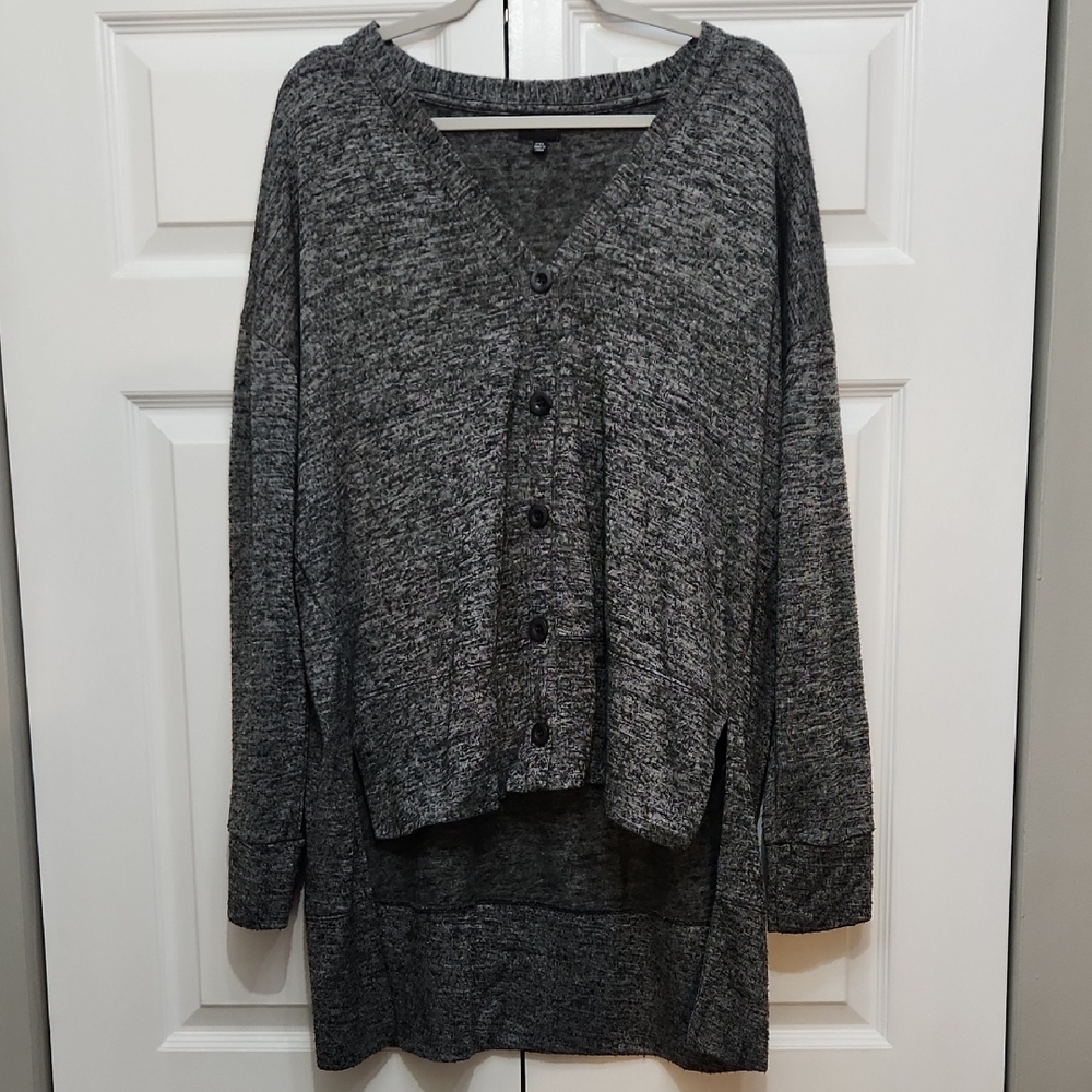 Women's Gray Button-Up Sweater High-Low